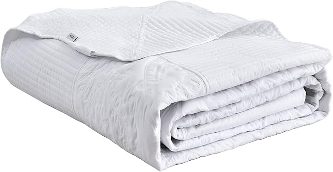CHIXIN Oversized King Bedspread 128x120 Extra Wide - Lightweight Bedding Cover - Beautiful Stitching - 5 Piece Reversible Bedspread - Gorgeous Damask Paisley Pattern (King/Cal King, Pure White)