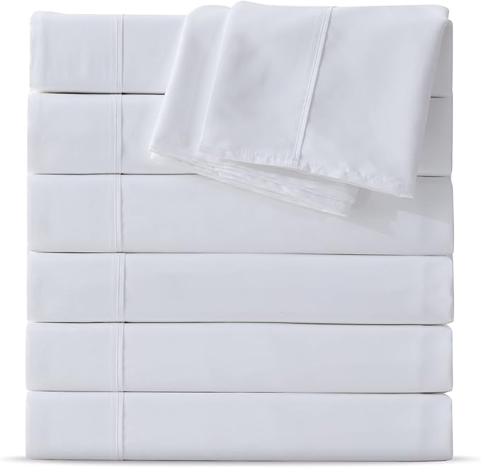 Maple&Stone California King Flat Sheet 6 Pack,Premium Soft & Breathable,Brushed Microfiber Fabric,Anti-Shrinkage & Non-Fading,Bulk Flat Sheets Only (White)