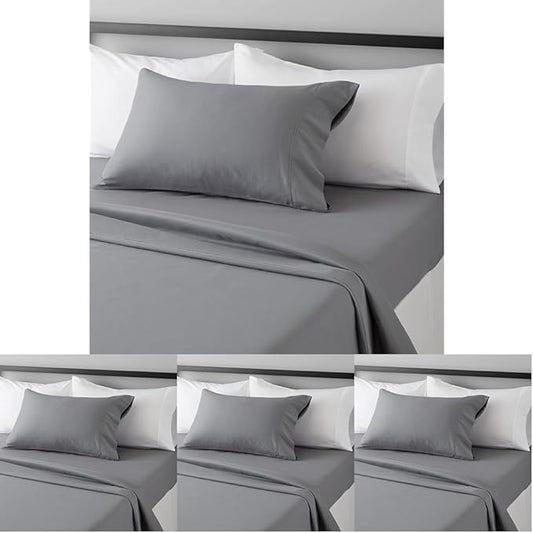 Amazon Basics Lightweight Breathable Brushed Microfiber 3-Piece Bed Sheet Set with 14-Inch Deep Pockets,Wrinkle Resistant,Twin XL,Dark Gray,Solid,(Pack of 4)