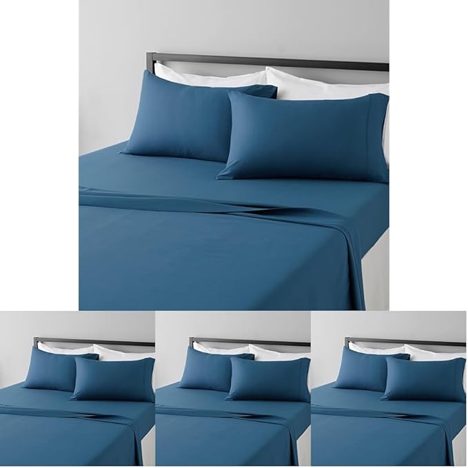 Amazon Basics Lightweight Breathable Super Soft Microfiber 4-Piece Bed Sheet Set with 14-Inch Deep Pockets,Wrinkle Resistant,Queen,Dark Teal,Solid,(Pack of 4)