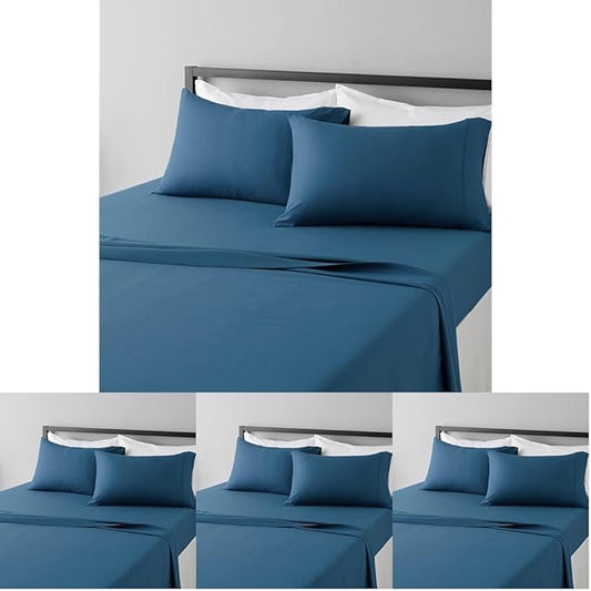 Amazon Basics Lightweight Breathable Super Soft Microfiber 4-Piece Bed Sheet Set with 14-Inch Deep Pockets,Wrinkle Resistant,Queen,Dark Teal,Solid,(Pack of 4)