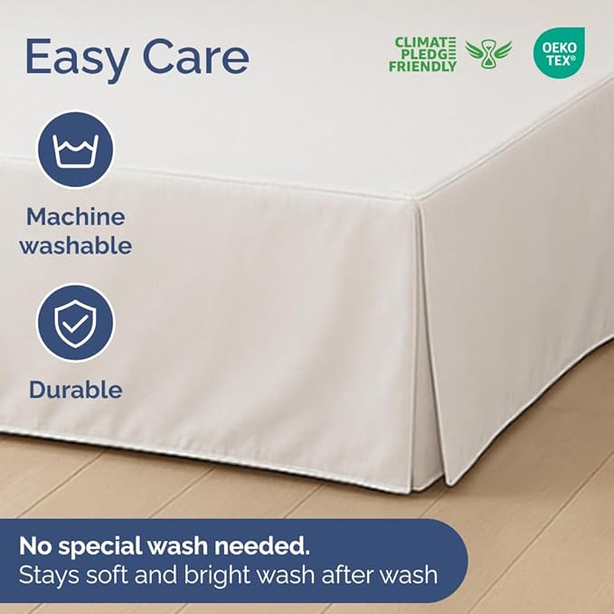 Pleated Bed Skirt King Size - 3 Sided Pleated Bed Skirt King - Ultra-Soft, Easy Fit with 15 Inch Tailored Drop - Hotel Quality, Wrinkle Free & Fade Resistant - for Women, Men, Kids and Teens - White