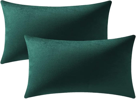 Lumbar Pillow Covers 12x20 Green: Pack of 2 Cozy Soft Velvet Rectangular Modern Luxury Decorative Throw Pillow Cases for Sofa Couch Living Room Bed Home Decor Christmas