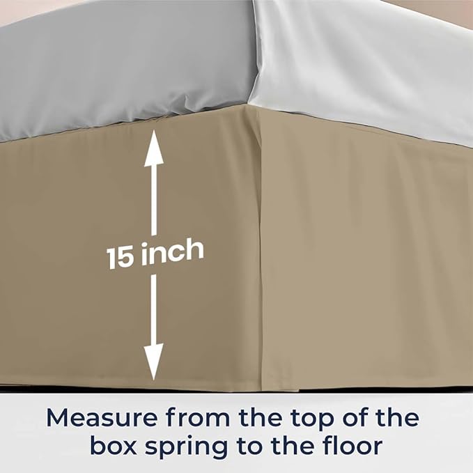 SGI bedding 15 inch Drop Bed Skirt Cal King Size Platform Style with Secure Fit, Classic Tailored Look, Elegant Pleated Style Dust Ruffle, Split Corners, Wrinkle Resistant Microfiber - Taupe