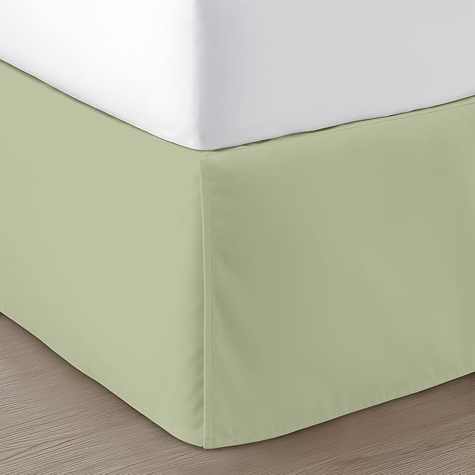 SGI bedding 12 inch Drop Bed Skirt Cal King Size - Platform Style with Secure Fit, Classic Tailored Look, Elegant Pleated Style Dust Ruffle, Split Corners, Wrinkle Resistant Microfiber -Moss