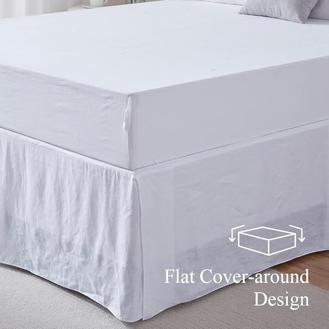 Simple&Opulence Belgian Linen Bed Skirt with Classic 14 inch Tailored Drop Dust Ruffle, Easy Fit Breathable Premium Natural Flax- Basic White, King
