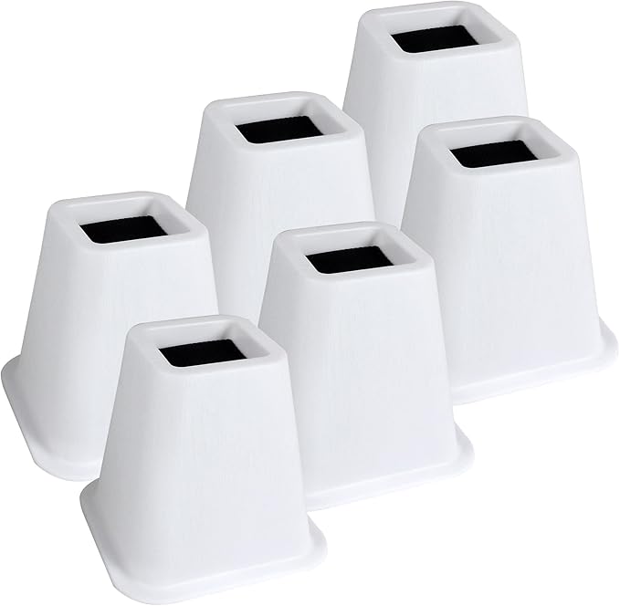 DEDU Bed Risers 6 Inch Heavy Duty 6 Pack, Furniture Risers for Sofas Oversized, Couch Risers with Non-Slip Pad Supports Up to 2200 Lbs for Bed, Desk, Chair (White)