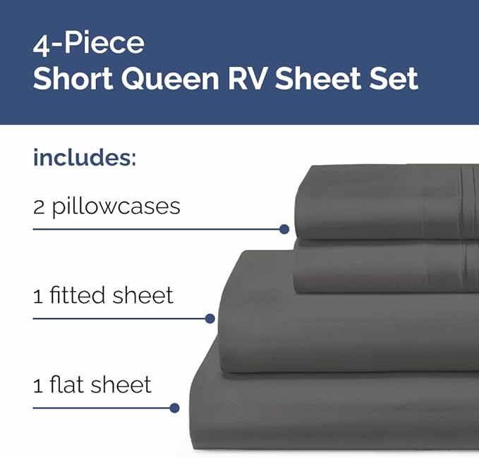 Short Queen RV Size 4 Piece Sheet Set - Comfy Breathable & Cooling Bed Sheets Set - Hotel Luxury Bedding for Women, Men, Kids, Teens, Boys & Girls - Deep Pockets & Wrinkle Free - Oeko-Tex - Charcoal