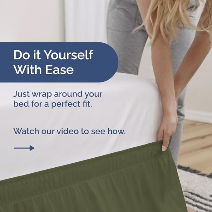 Wrap Around Dust Ruffle Bed Skirt - Sage Green - for King Size Beds with 15 Inch Drop - Elastic Strap - Adjustable Pleated Bedskirt with Brushed Fabric and Wrinkle Free - for Women, Men, Kids & Teens