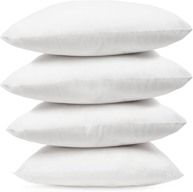 Covers & All Premium Square Throw Pillow Inserts with Covers Set of 4, 26 x 26 Inches White, Decorative Cushions for Couch Sofa Home Decor Office Travel UV Resistant Waterproof Soft Cushions Pillows