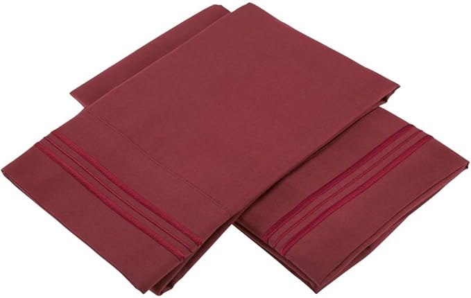 Clara Clark 1800 Series Bed Sheet Sets - Stay fit on Mattress with Elastic Straps at Corners - Cal King Size, Burgundy Red