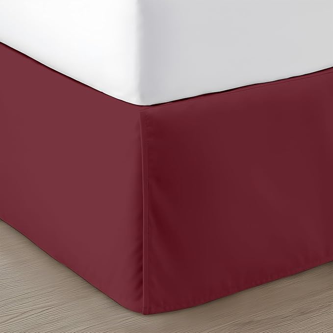 SGI bedding 15 inch Drop Bed Skirt Full Size Platform Style with Secure Fit, Classic Tailored Look, Elegant Pleated Style Dust Ruffle, Split Corners, Wrinkle Resistant Microfiber - Burgundy