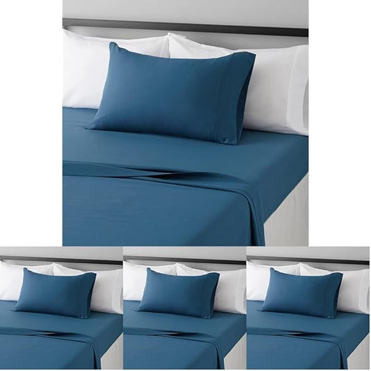 Amazon Basics Lightweight Breathable Brushed Microfiber 3-Piece Bed Sheet Set with 14-Inch Deep Pockets,Wrinkle Resistant,Twin,Dark Teal,Solid,(Pack of 4)