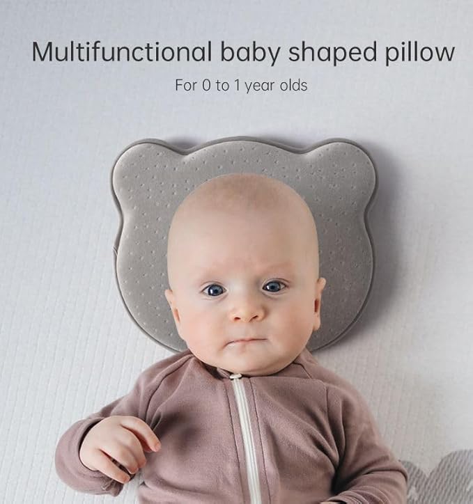 Memory Foam Travel Pillow, Cozy andsoft, Cotton Velvet Cover for Kids Boy Girls, Nap Time, Cute Bear Portable Pillow, Pillow Neck Support Head Support car seat (Grey)