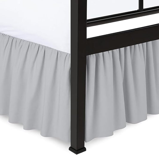 Shreem Linen Ruffled Bed Skirt with Split Corners, Gathered Style, 100% Microfiber, 16-Inch Drop, Dust Ruffle Bedskirt with Platform, Twin, Light Grey