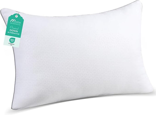 Sasttie King Size Pillow, Hotel Collection Single Bed Pillow for Side, Back, and Stomach Sleepers - Down Alternative Plump Filling - White, Set of 1, King, 20x36 Inches