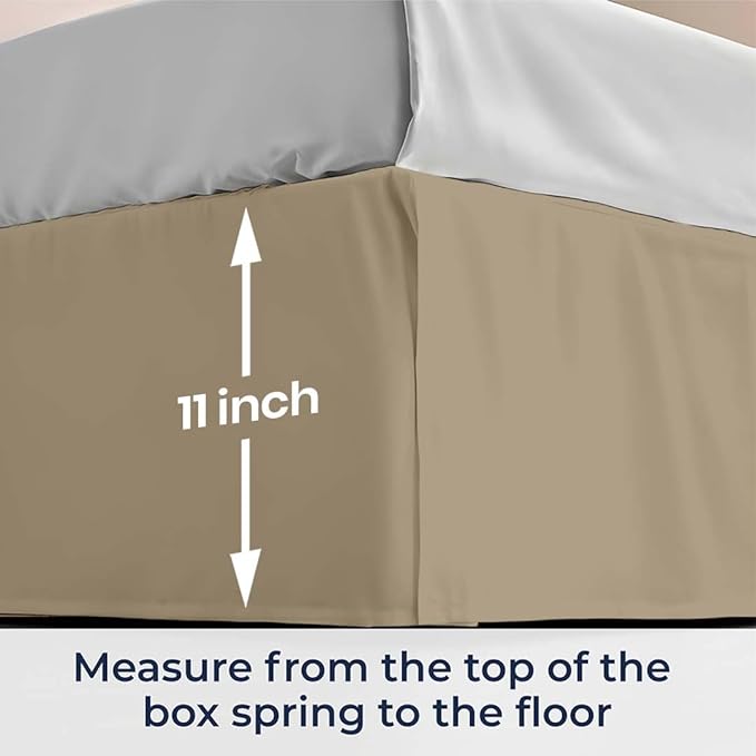 SGI Bedding 11 inch Drop Bed Skirt Full Size - Platform Style with Secure Fit, Classic Tailored Look, Elegant Pleated Style Dust Ruffle, Split Corners, Wrinkle Resistant Microfiber - Taupe