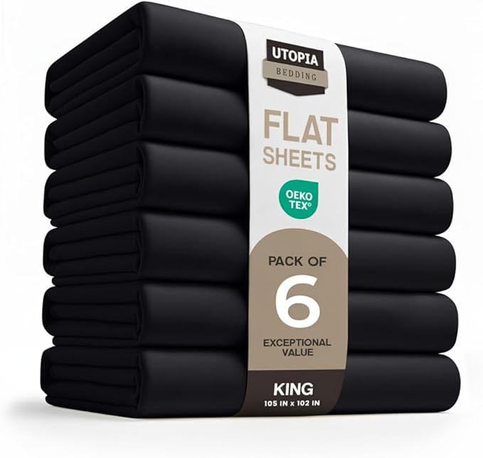 Utopia Bedding Flat Sheets - Pack of 6 - Soft Brushed Microfiber Fabric - Shrinkage & Fade Resistant Top Sheets - Easy Care (King, Black)