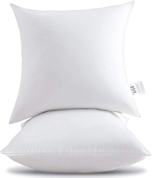 HITO 18x18 Pillow Inserts (Set of 2) - Down Alternative 100% Cotton Cover Decorative Square Throw Pillows White for Couch Bed Sofa
