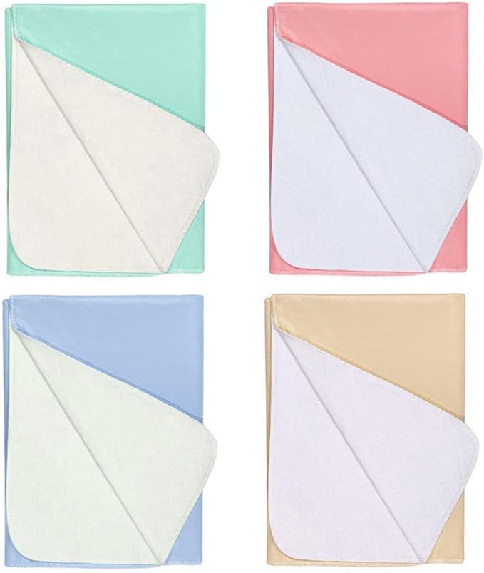 Nobles Incontinence Pads - Waterproof, Reusable & Washable - Absorbent Underpad Mattress Protectors for Bed Wetting - 29x35 - 4 Pack (Green, Tan, Pink and Blue)