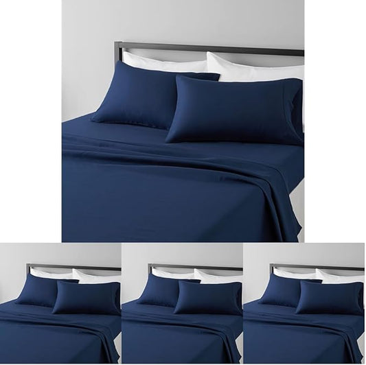 Amazon Basics Lightweight Super Soft Easy Care Breathable Microfiber 4 Piece Bed Sheets Set with 14-Inch Deep Pockets, Full, Navy Blue, Solid (Pack of 4)