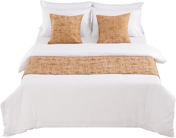 AMBERIS Bed Runner Gold, Chenille Soft No Fading Modern Bed Scarf (Pillowcases Sold Separately)