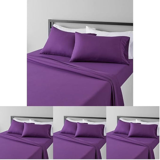 Amazon Basics Lightweight Super Soft Easy Care Microfiber 4 Piece Bed Sheets Set with 14-Inch Deep Pockets,Full,Plum,Solid,(Pack of 4)
