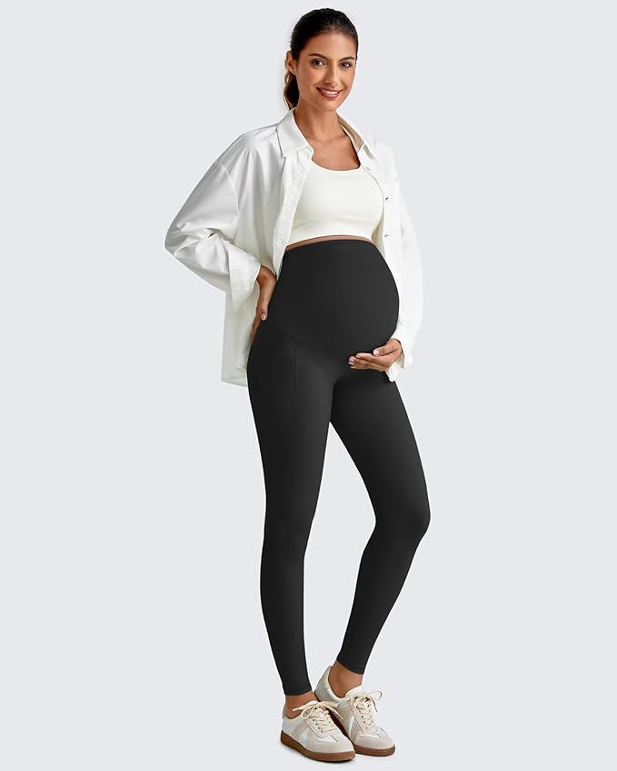 G4Free BareFeel Maternity Leggings with Pockets Over The Belly Stretchy Workout Yoga Pregnancy Pants