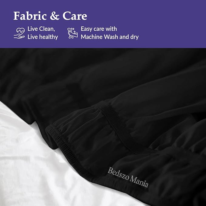 Wrap Around Bed Skirt 10" Inch Drop 100% MicrofibreFabric 1-Piece Bed Skirt Easy Fit Easy Care Fade & Wrinkle Resistant - Full Size (54"X75"), Black Color