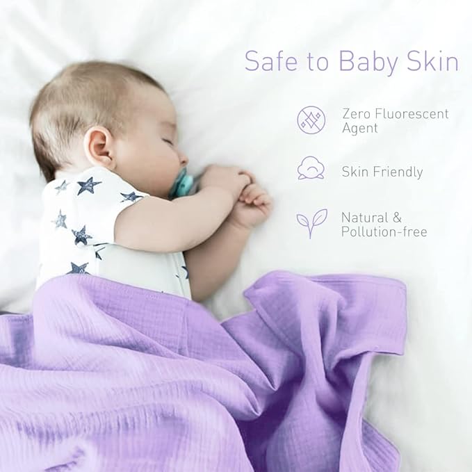 Premium Soft Muslin Cotton Newborn Baby Swaddle Blanket Unisex Swaddle Wrap Silky Swaddle Blankets Neutral Receiving Blanket for Newborn Boys and Girls Large 47 x 47 inches(120x120cm) (Lightpurple)
