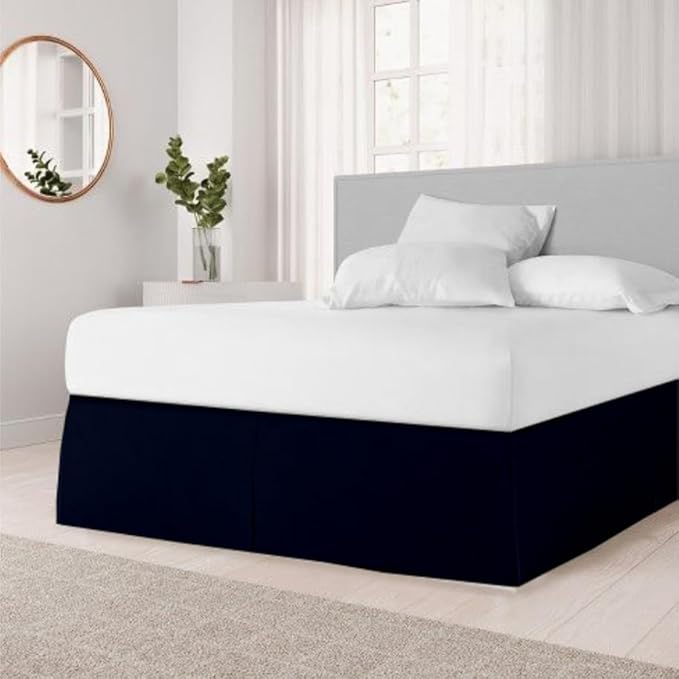 SGI Bedding 16 inch Drop Bed Skirt Queen Size Platform Style with Secure Fit, Classic Tailored Look, Elegant Pleated Style Dust Ruffle, Split Corners, Wrinkle Resistant Microfiber - Navy Blue
