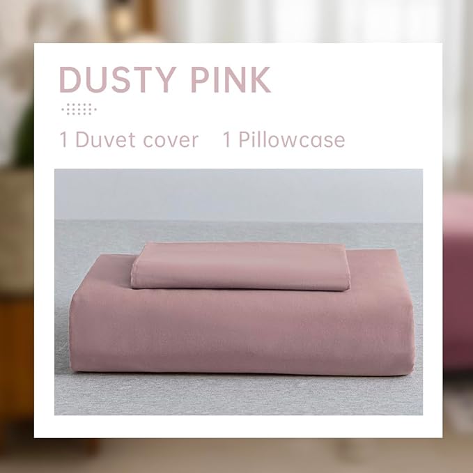 JELLYMONI Cotton Duvet Cover Twin Size - 100% Washed Cotton Linen Feel Textured Comforter Cover, 2 Pieces Breathable Soft Bedding Set with Zipper Closure (Dusty Pink, Twin 68"x90")