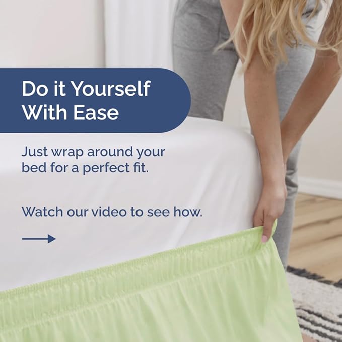 Wrap Around Dust Ruffle Bed Skirt - Light Sage - Twin/Twin XL Size Beds w/ 12 Inch Drop - Easy Fit Elastic Strap- Adjustable Pleated Bedskirt w/Brushed Fabric - Wrinkle Free, Women, Men, Kids & Teens