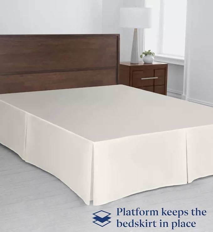 SKY BEDDINGS Luxury Pleated Queen Bed Skirt with Split Corners - 12 Inch Tailored Drop - Pleated Dust Ruffle - Wrinkle-Free 100% Microfiber - Easy Fit, Soft & Durable - Ivory