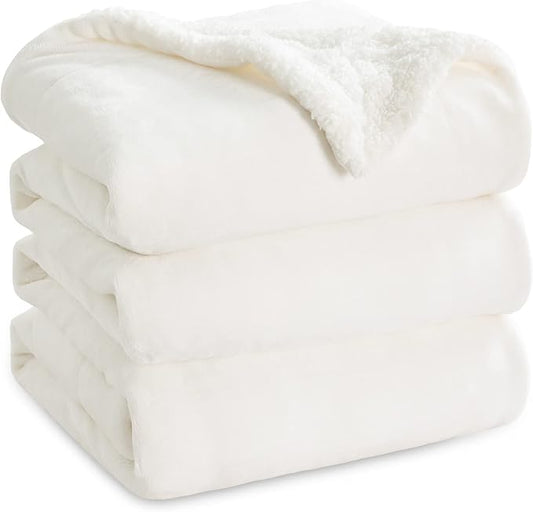 Bedsure GentleSoft Sherpa Fleece Blanket Queen Size for Bed, Non-Heated, Thick and Warm Throw for Women and Men, Soft Fuzzy Plush Queen Blanket for Winter, White, 90x90 Inches