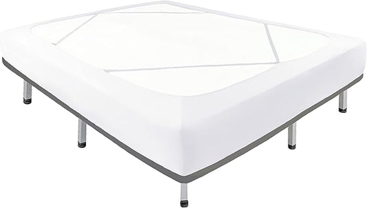 Biscaynebay Decorative Box Spring Cover Full & Full XL Size, White Luxurious Jersey Knitting Stretchy Wrap Around 4 Sides Bed Skirt for Home/Hotels, Easy Fit Wrinkle & Fade Free Machine Washable