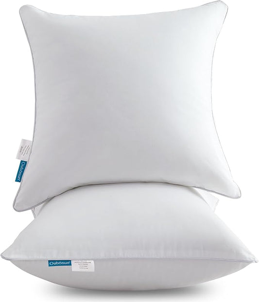 Oubonun 28 x 28 Euro Pillow Inserts with 100% Cotton Cover - Square Interior Sofa Decorative Throw Pillow Insert Set of 2 - White Couch Pillow