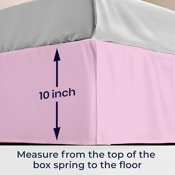 SGI bedding 10 inch Drop Bed Skirt Queen Size - Platform Style with Secure Fit, Classic Tailored Look, Elegant Pleated Style Dust Ruffle, Split Corners, Wrinkle Resistant Microfiber - Pink