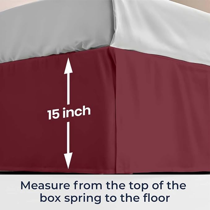 SGI bedding 15 inch Drop Bed Skirt Full Size Platform Style with Secure Fit, Classic Tailored Look, Elegant Pleated Style Dust Ruffle, Split Corners, Wrinkle Resistant Microfiber - Burgundy