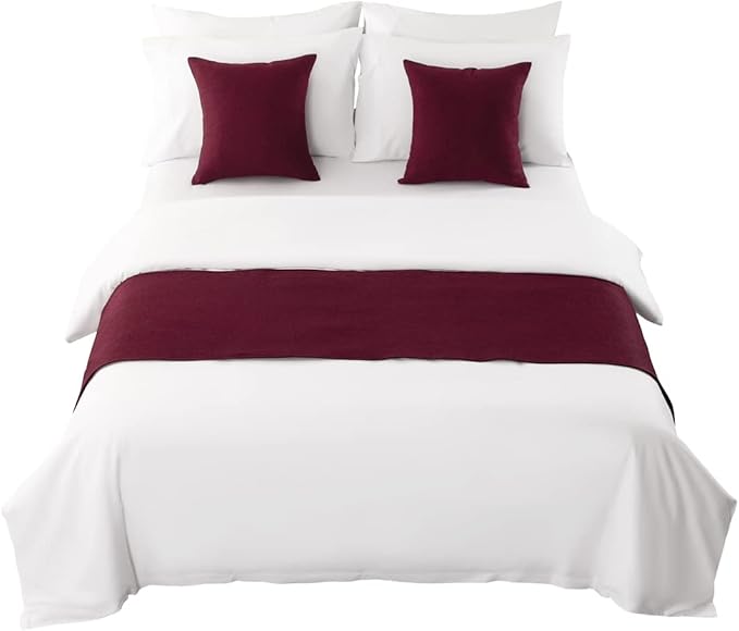 AMBERIS Bed Runner Red, Imitation Linen Decorative Bed Scarf for Home Hotel (Pillowcases Sold Separately)