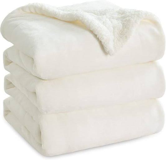 Bedsure GentleSoft Sherpa Fleece Blankets King Size for Bed, Non-Heated, Thick and Warm Throw for Women and Men, Soft Fuzzy Plush King Blanket for Winter, Cream, 108x90 Inches