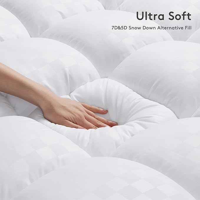 Mattress Topper Full XL,Extra Thick Mattress Pad Cover for Back Pain,Cooling Mattress Protector with 8-21 Inch Deep Pocket,Overfilled Down Alternative Filling,White