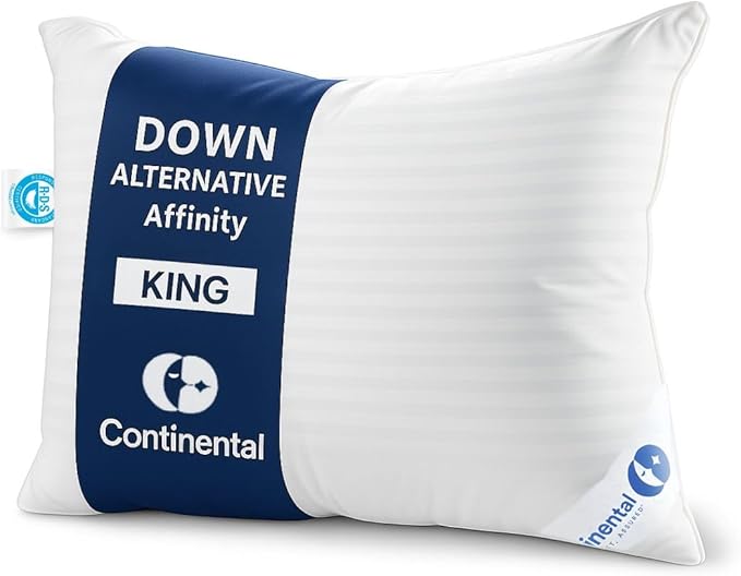 Continental Bedding Affinity Down Alternative Bed Pillow - King Size - 100% Soft Cotton Pillow - Pack of 1 - Polyester Pillow for Sleeping