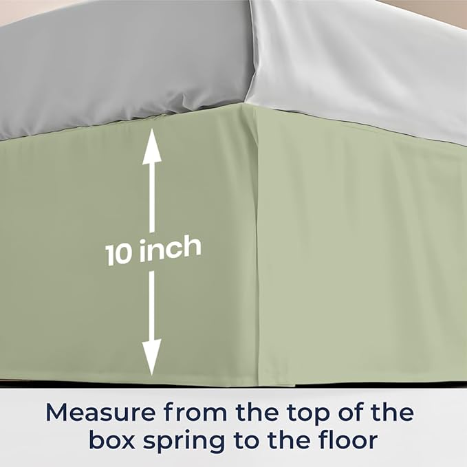 SGI Bedding 10 inch Drop Bed Skirt King Size - Platform Style with Secure Fit, Classic Tailored Look, Elegant Pleated Style Dust Ruffle, Split Corners, Wrinkle Resistant Microfiber - Sage