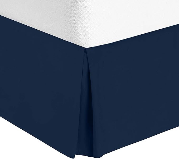 Bed Skirt - Soft Quadruple Pleated Ruffle - Easy Fit with 16 Inch Tailored Drop - Hotel Quality, Shrinkage and Fade Resistant//Navyblue/Queen