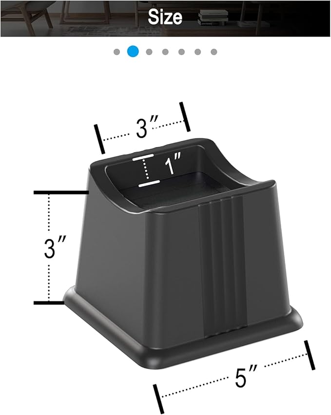 ZTON Bed Furniture Risers Elevation in Height 3" Heavy Duty Risers for Both Posts and Wheels of Furniture Sofa Bed Couch Chair Table, Support up to 3000 lbs. (6 Pack, Black)