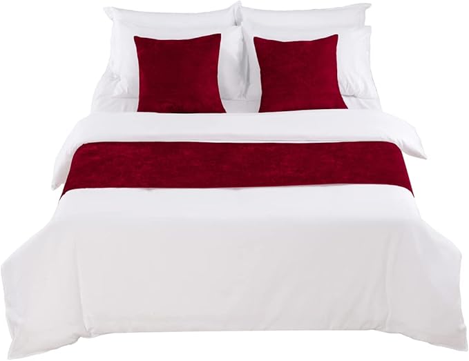 AMBERIS Bed Runner Red, Chenille Soft No Fading Modern Bed Scarf (Pillowcases Sold Separately)