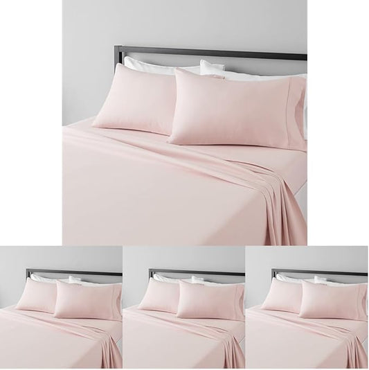 Amazon Basics Lightweight,Breathable,Wrinkle Resistant Microfiber 4-Piece Bed Sheet Set with 14-Inch Deep Pockets,Full,Blush Pink,Solid,(Pack of 4)