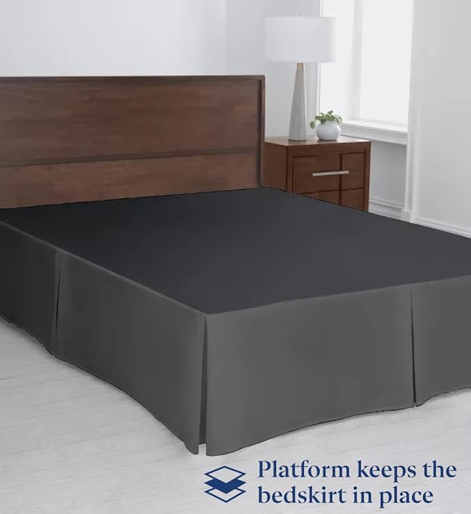 SKY BEDDINGS Luxury Pleated Full Bed Skirt with Split Corners - 21 Inch Tailored Drop - Pleated Dust Ruffle - Wrinkle-Free 100% Microfiber - Easy Fit, Soft & Durable - Dark Grey