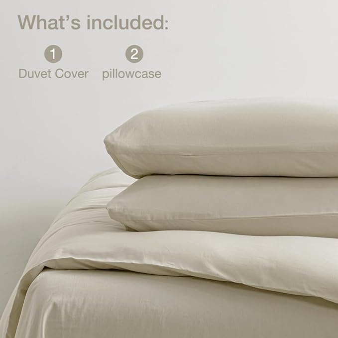 JELLYMONI Cotton Duvet Cover Queen Size - 100% Washed Cotton Linen Like Textured Comforter Cover, 3 Pieces Breathable Soft Bedding Set with Zipper Closure (Light Khaki, Queen 90"x90")